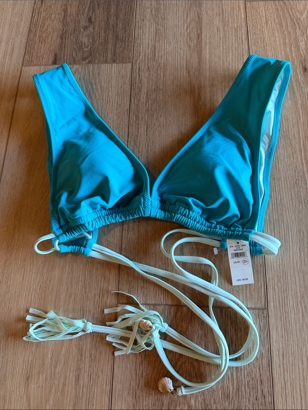 Aerie Turquoise Triangle Bikini Top with Tassel Ties